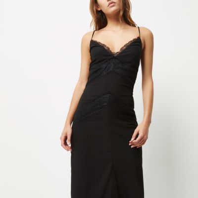 Black lace slip maxi dress